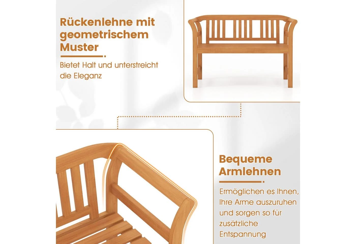 COSTWAY Gartenbank Akazienholz 2-Sitzer wetterfest mit Armlehnen - Bild 5