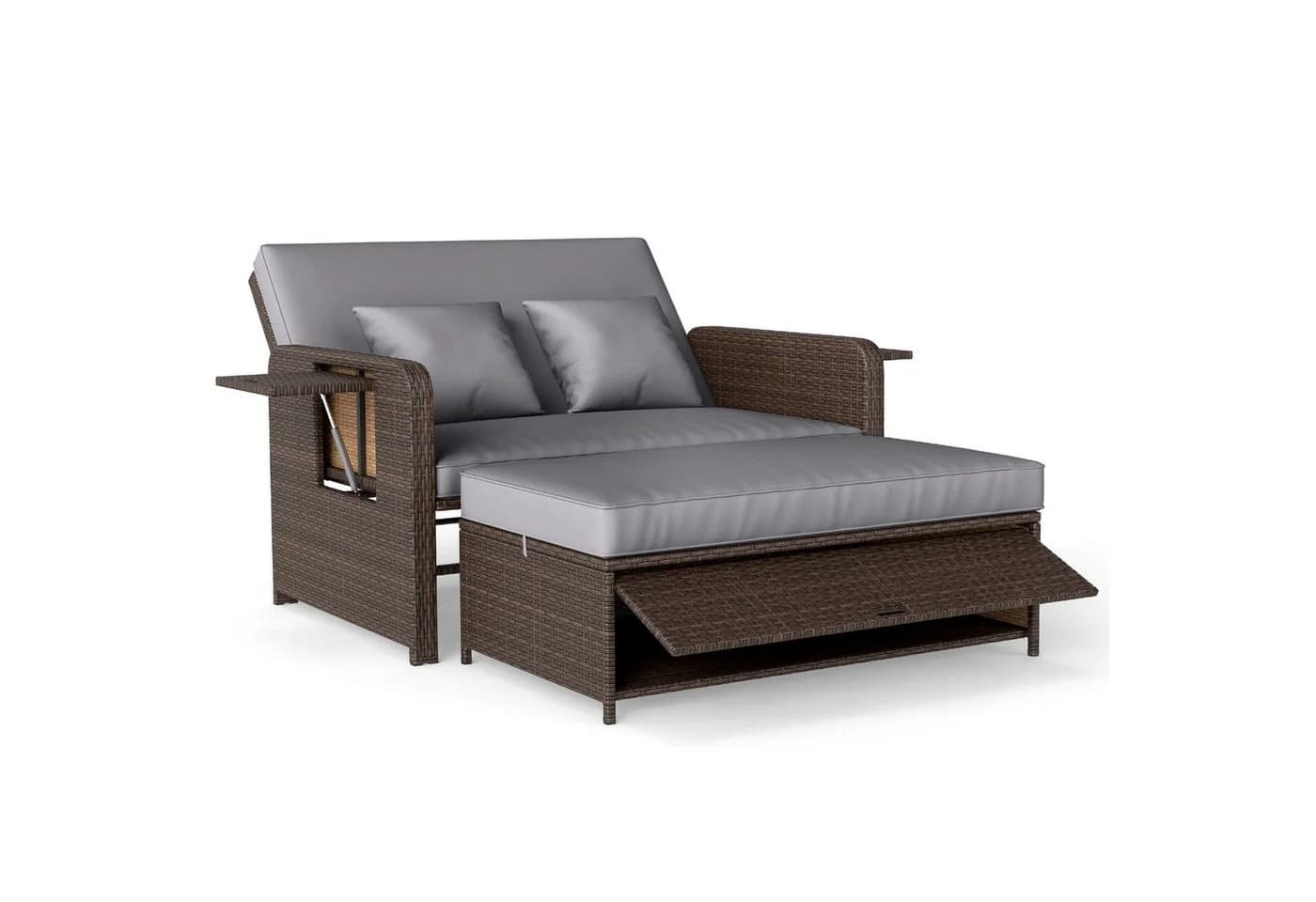 COSTWAY Loungebett Rattan 2-Personen 3 in 1 - Bild 2