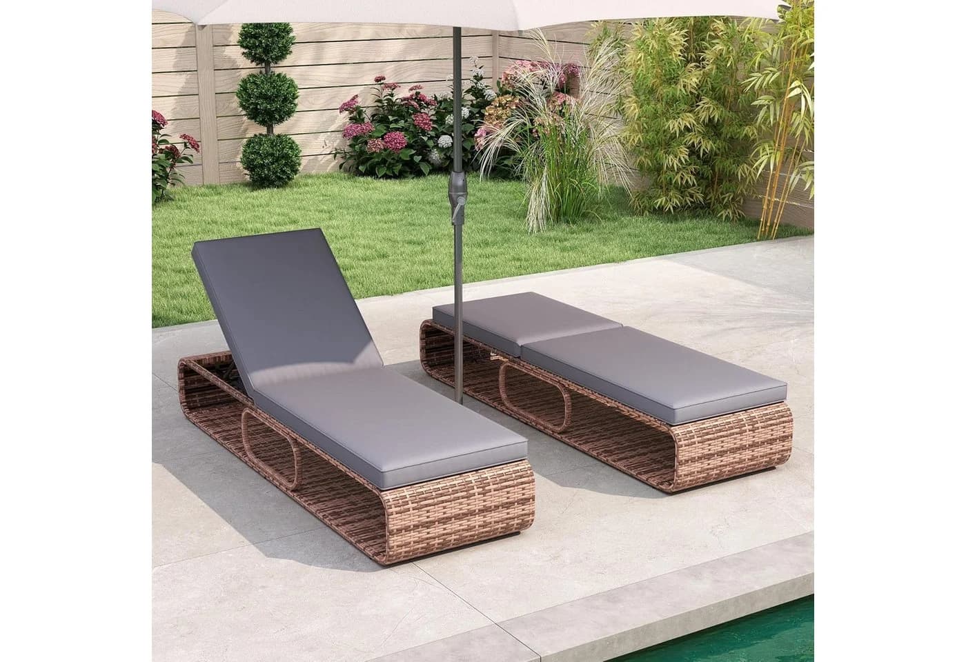 COSTWAY Gartenliege mit 7-Fach Rückenlehne, Kissen & Stauraum
