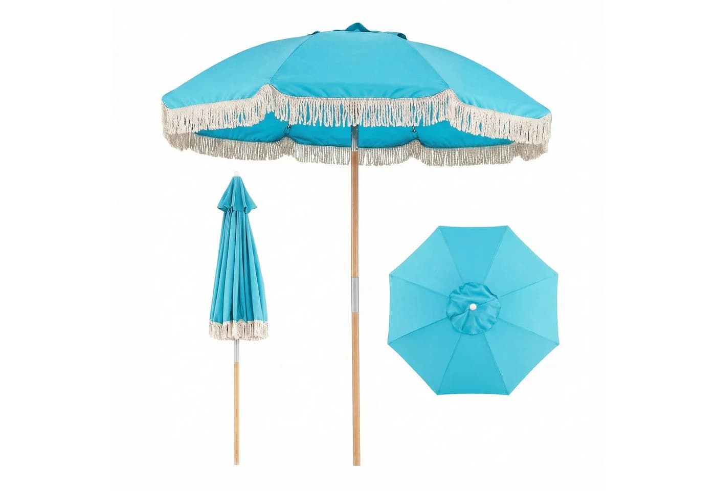 COSTWAY Sonnenschirm Boho Blau 170cm Knickbar