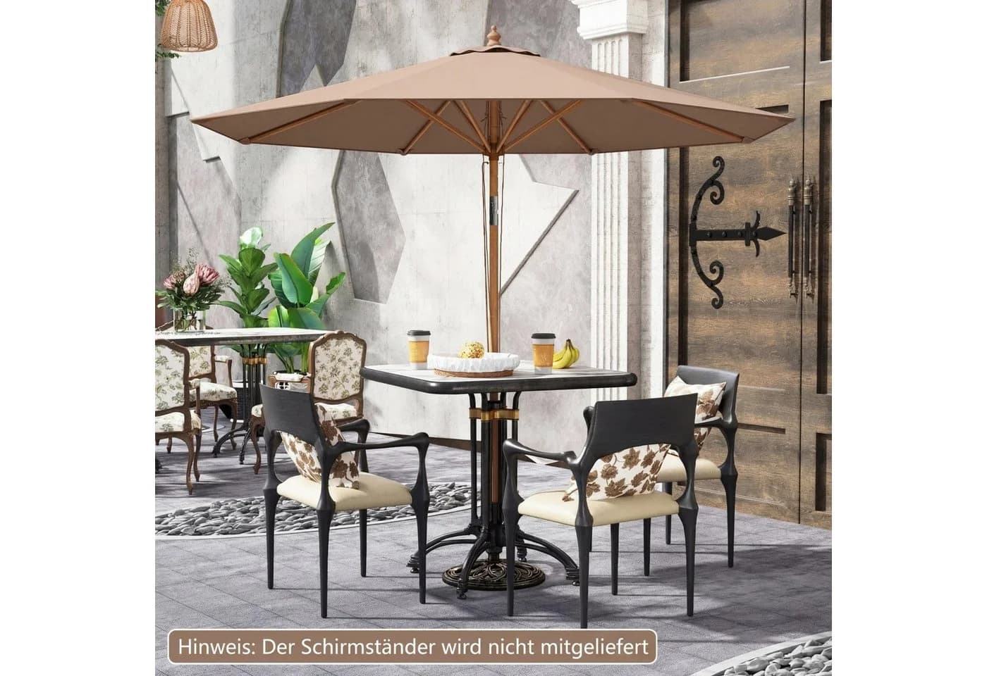 COSTWAY Sonnenschirm Ø 270cm Gartenschirm Braun Bambus