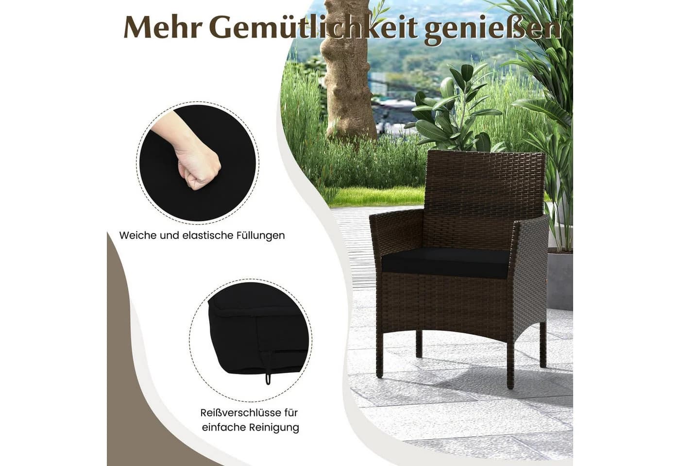 COSTWAY Balkonset 4-tlg. Rattan mit Zweisitzer, 2 Stühlen, Tisch & Kissen - Bild 4