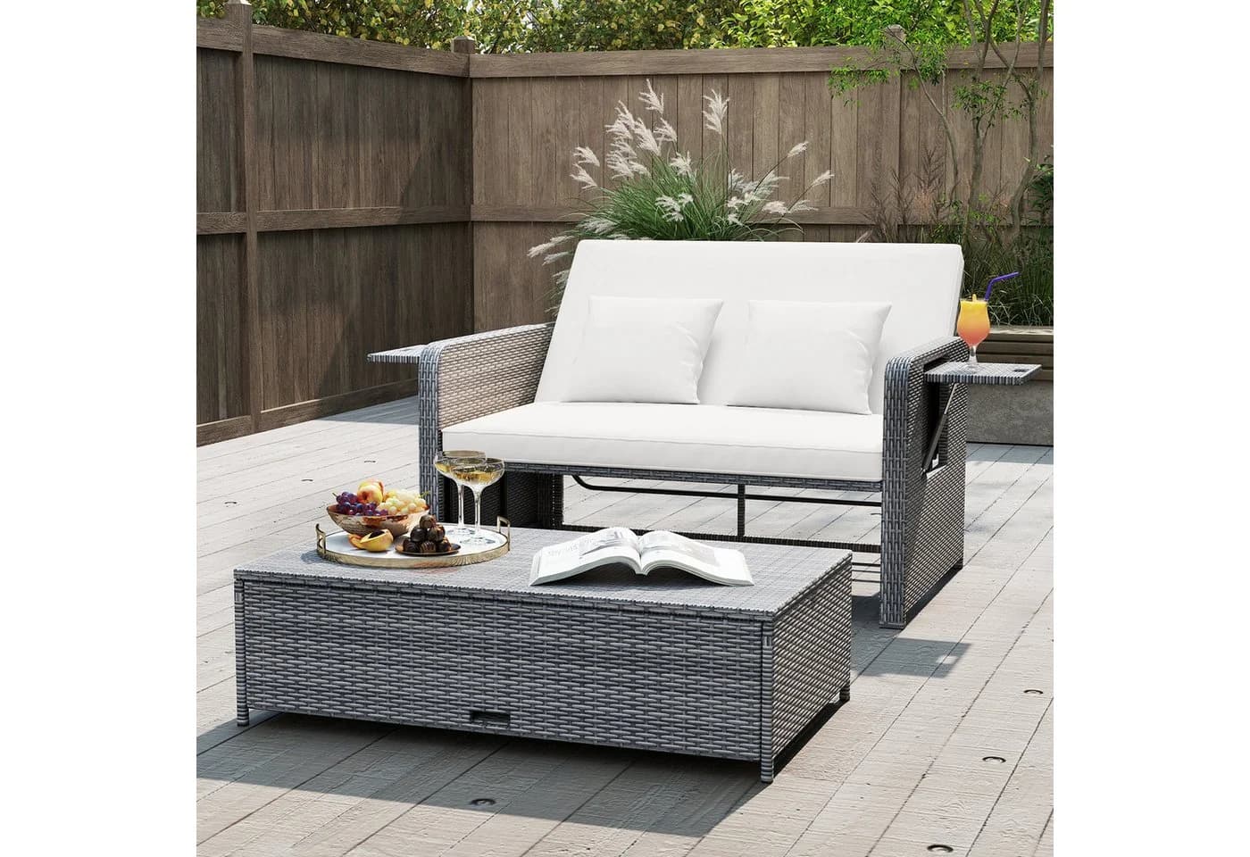 COSTWAY Loungebett mit verstellbarer Rückenlehne und Stauraum