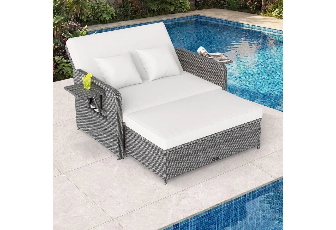 COSTWAY Loungebett mit verstellbarer Rückenlehne und Stauraum - Bild 2