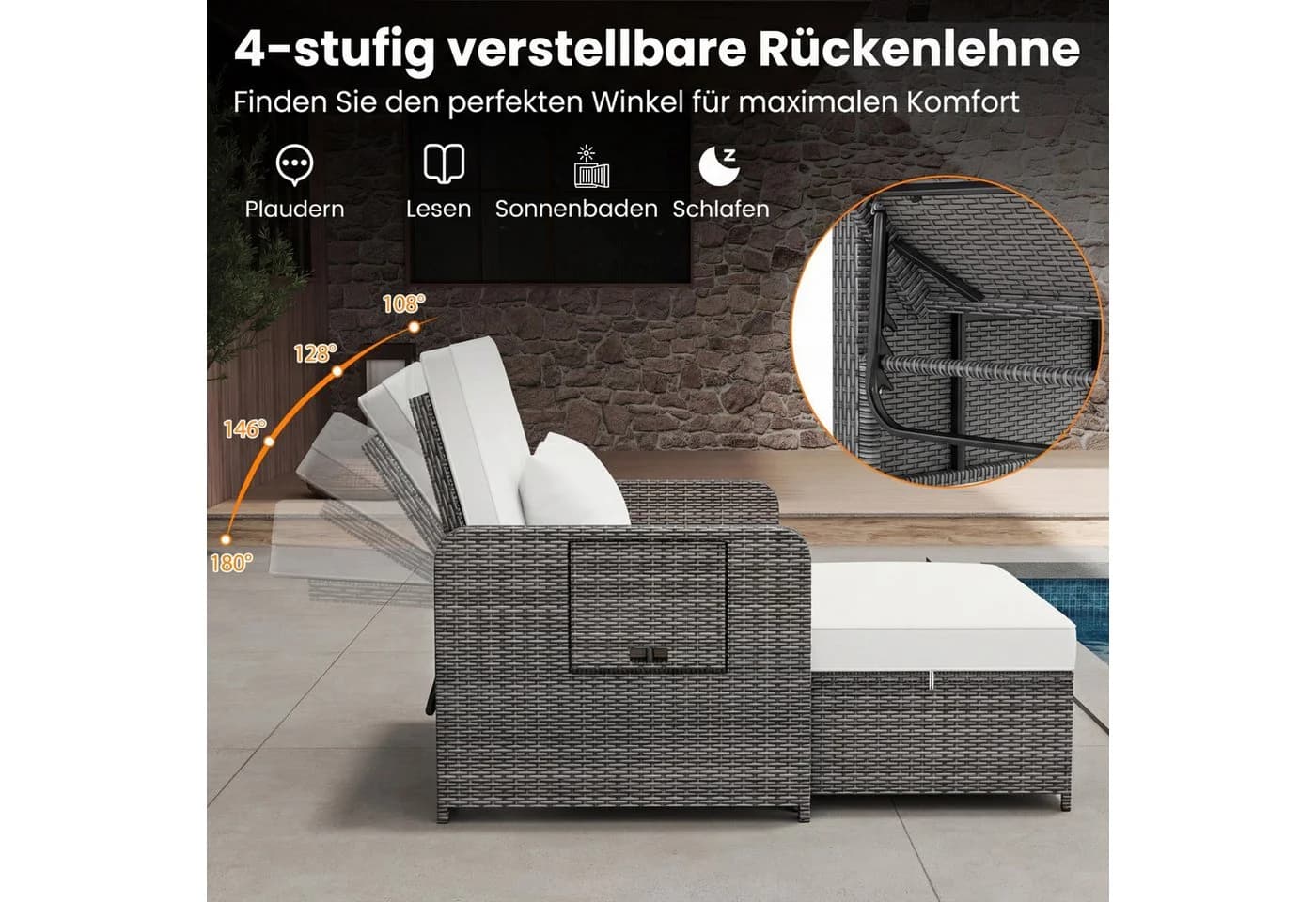 COSTWAY Loungebett mit verstellbarer Rückenlehne und Stauraum - Bild 3