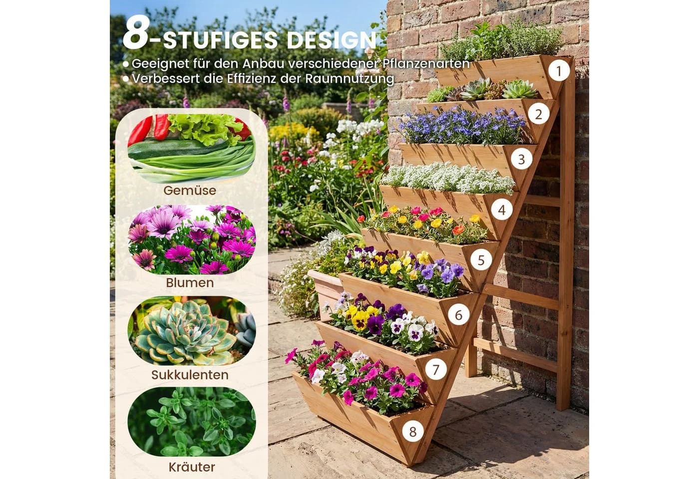 COSTWAY Blumenkasten Vertikales Hochbeet Tannenholz Orange - Bild 3