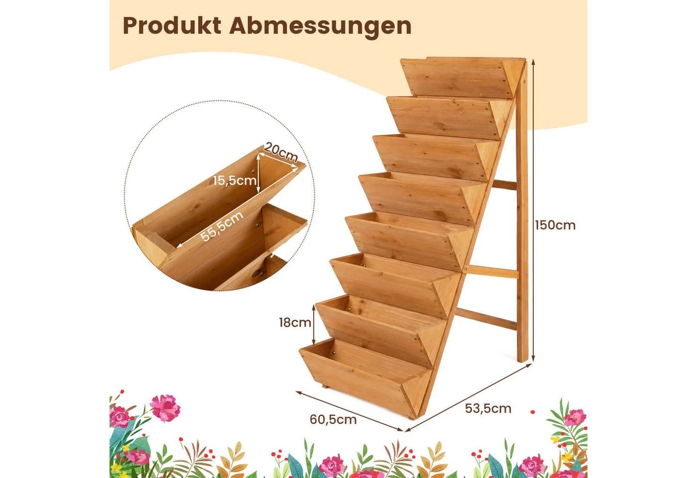 COSTWAY Blumenkasten Vertikales Hochbeet Tannenholz Orange - Bild 4