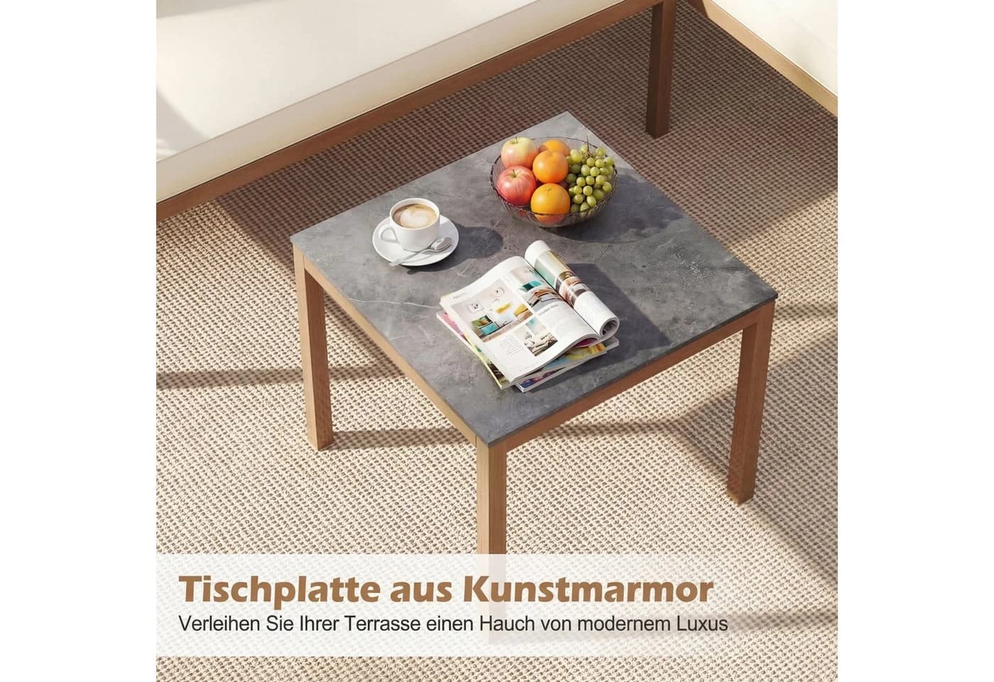COSTWAY Gartenlounge-Set 3-tlg. Beige Rattan mit Kunstmarmor Tisch - Bild 4