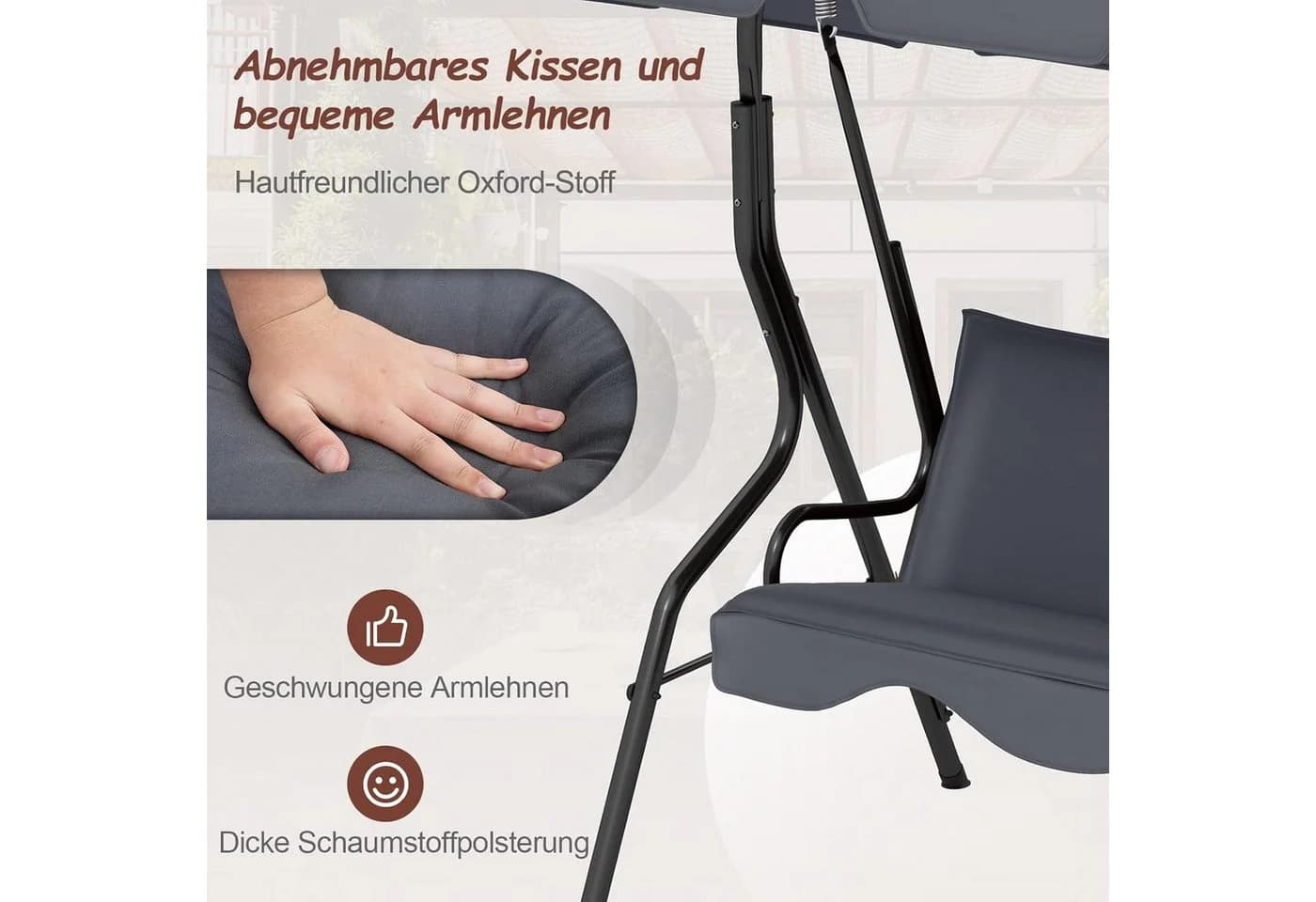 KOMFOTTEU Hollywoodschaukel 3-Sitzer mit Sonnendach Grau - Bild 5