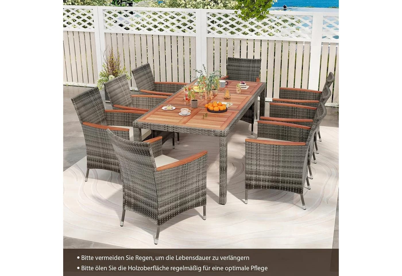 COSTWAY Garten-Essgruppe 9-tlg. Grau Rattan mit Kissen