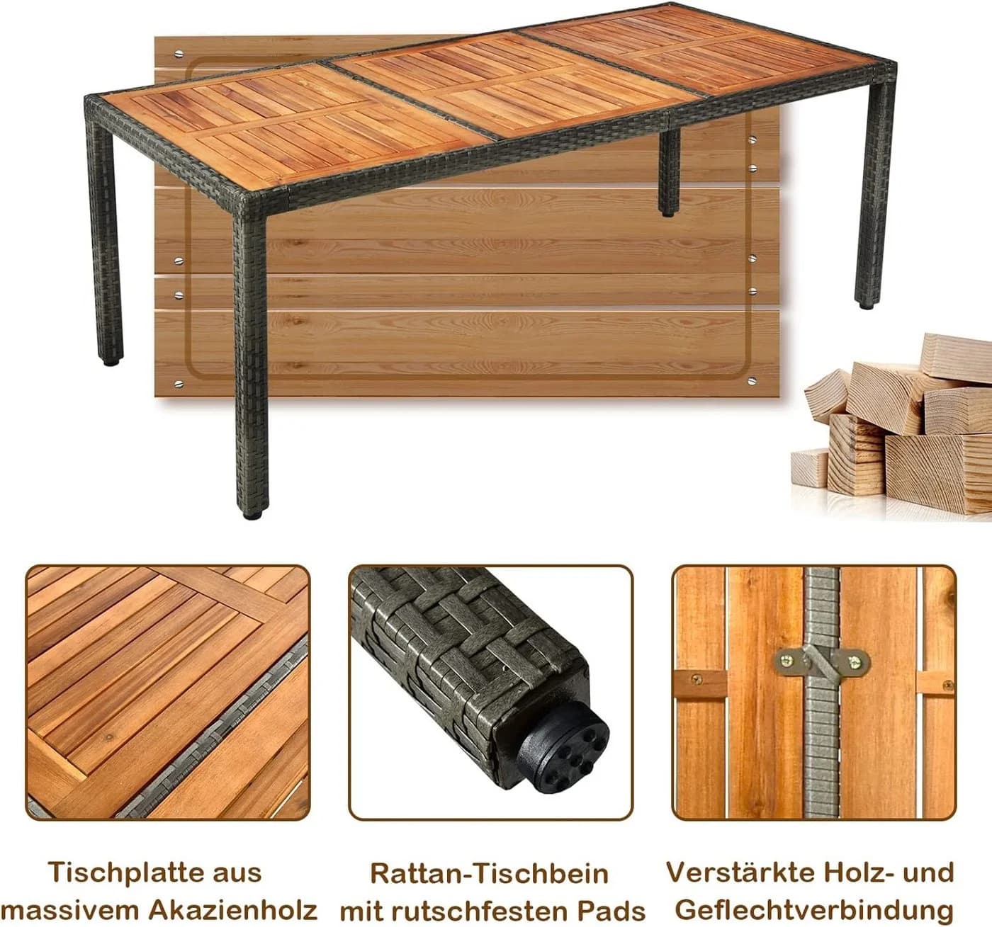 COSTWAY Garten-Essgruppe 9-tlg. Grau Rattan mit Kissen - Bild 3