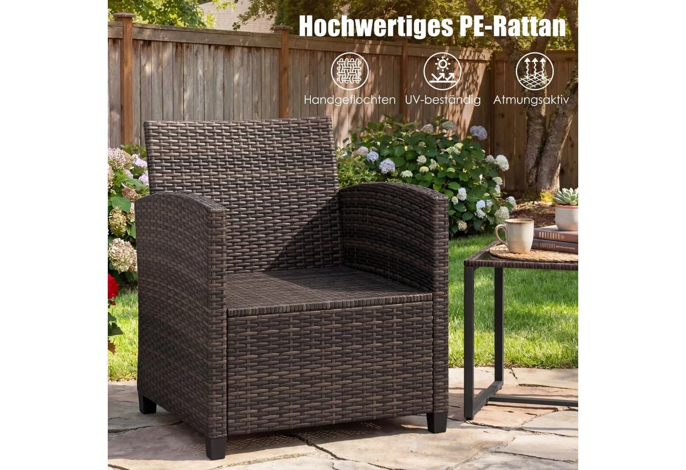 COSTWAY Balkonset 3-tlg. Grau PE-Rattan mit Kissen