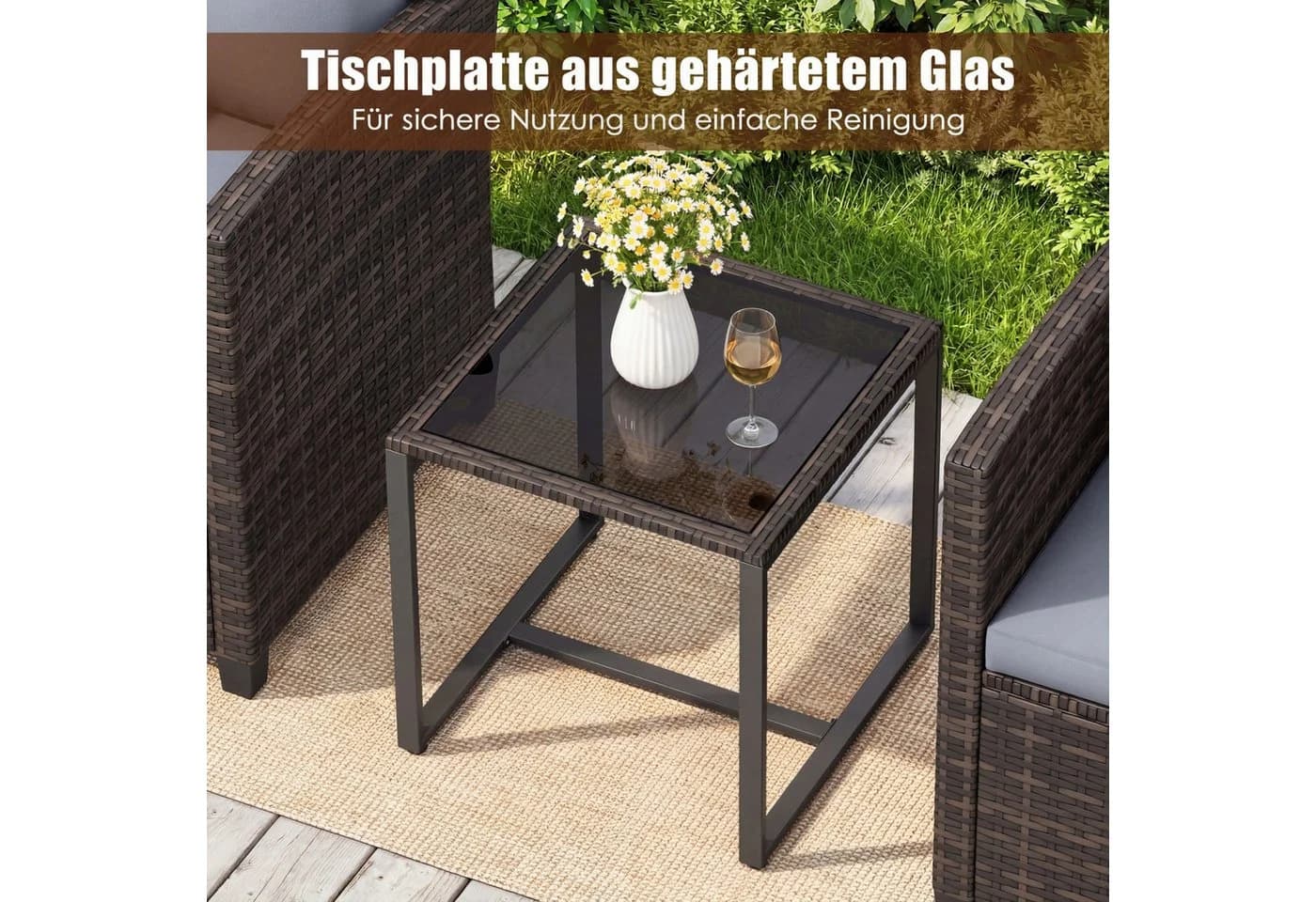 COSTWAY Balkonset 3-tlg. Grau PE-Rattan mit Kissen - Bild 3