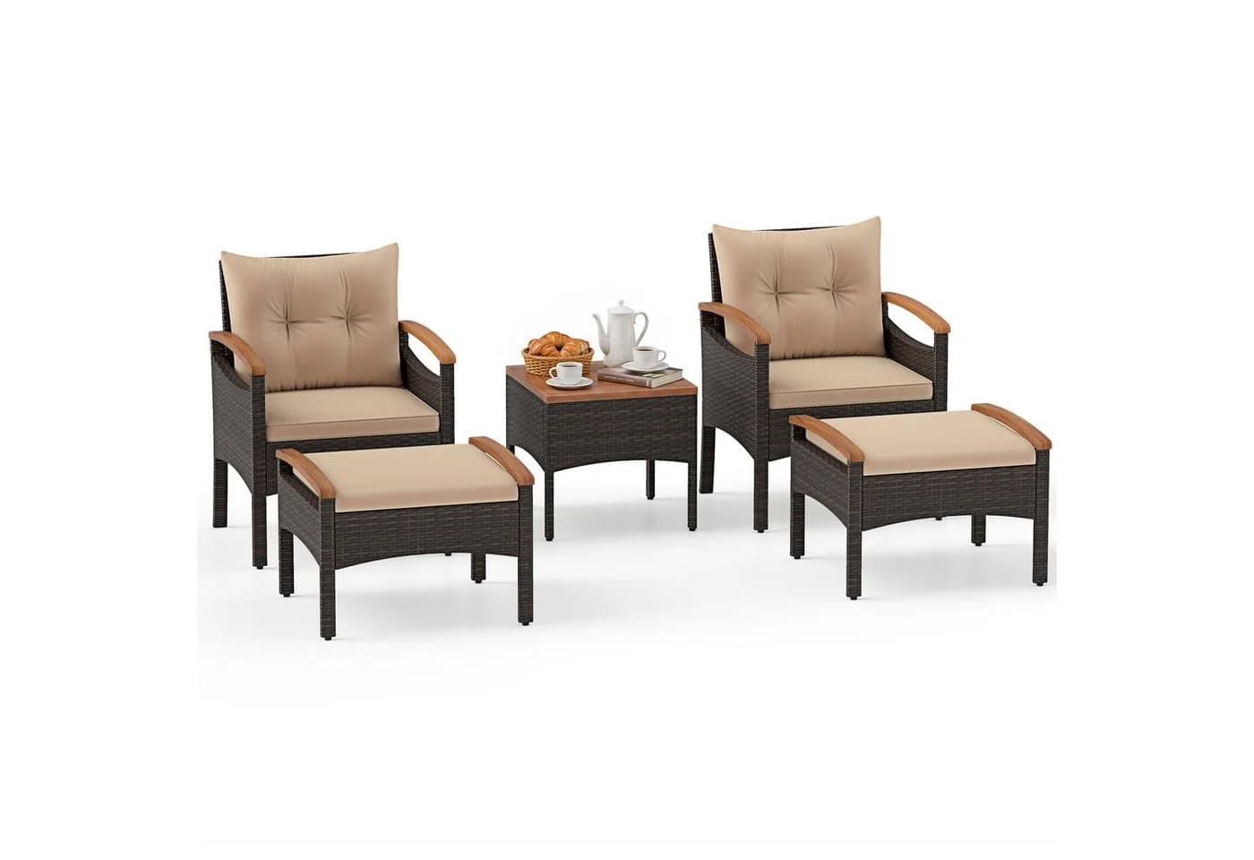 COSTWAY Balkonset Rattan 5-tlg. Braun mit Kissen - Bild 2