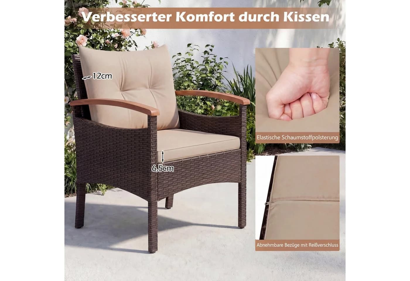 COSTWAY Balkonset Rattan 5-tlg. Braun mit Kissen - Bild 4