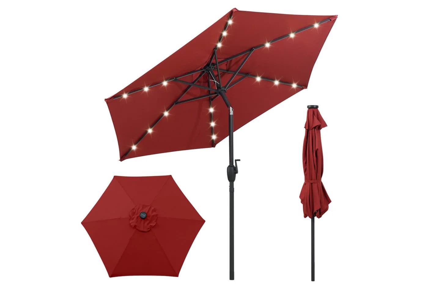 COSTWAY Sonnenschirm rot mit LED-Solar-Beleuchtung und Kurbel - Bild 2