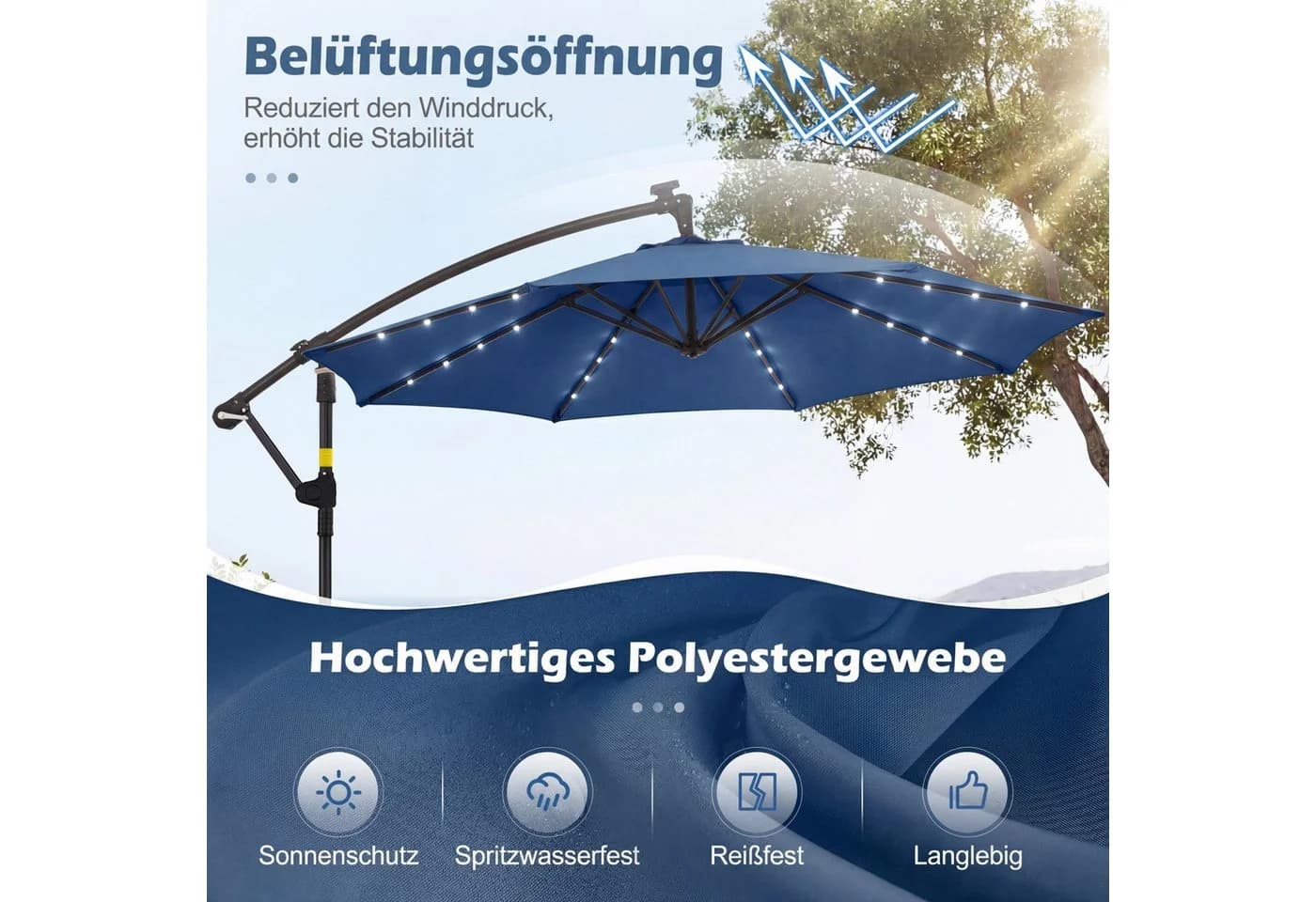 COSTWAY Sonnenschirm Balkonschirm 300 cm blau mit LED - Bild 4