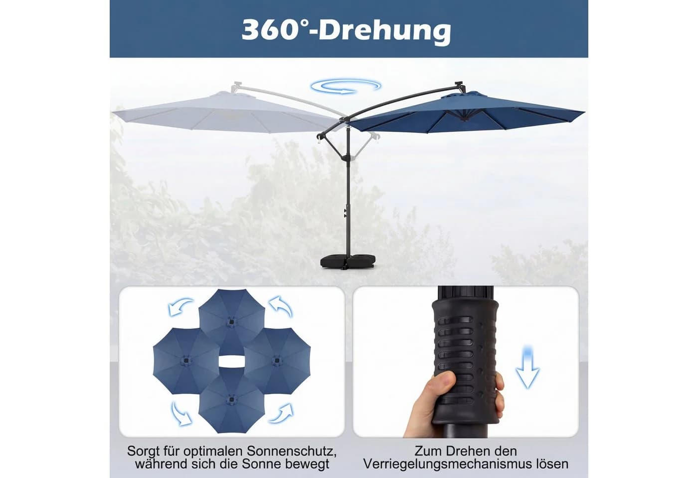 COSTWAY Sonnenschirm Balkonschirm 300 cm blau mit LED - Bild 5