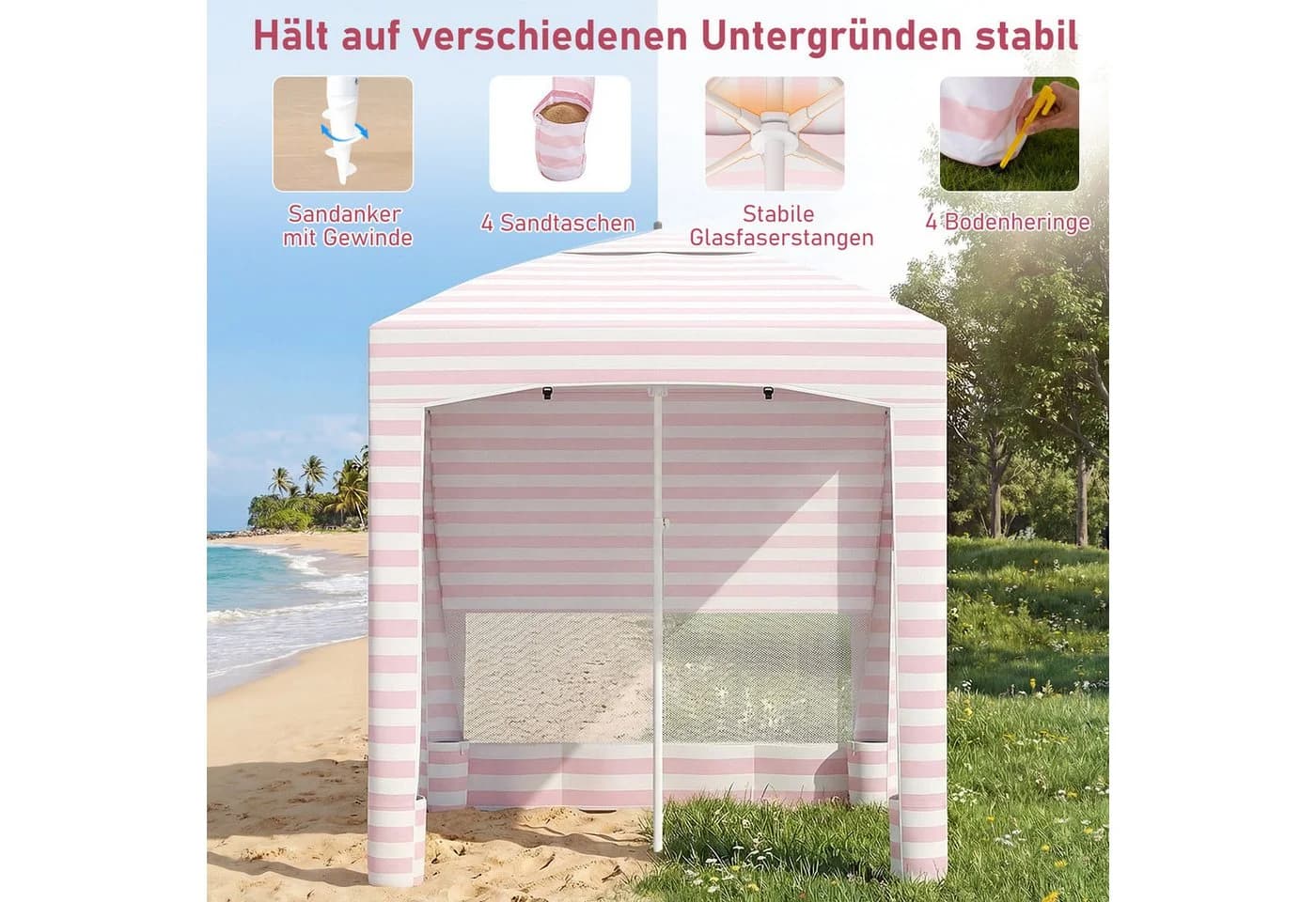 COSTWAY Faltzelt Strandzelt rosa höhenverstellbar mit Seitenwand - Bild 4
