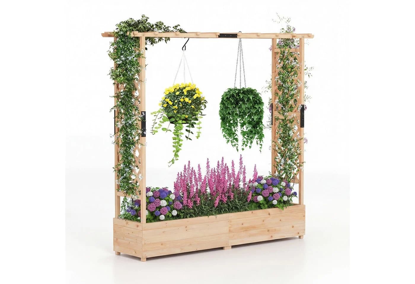 COSTWAY Blumenkasten Hochbeet mit Rankgitter Tannenholz - Bild 2