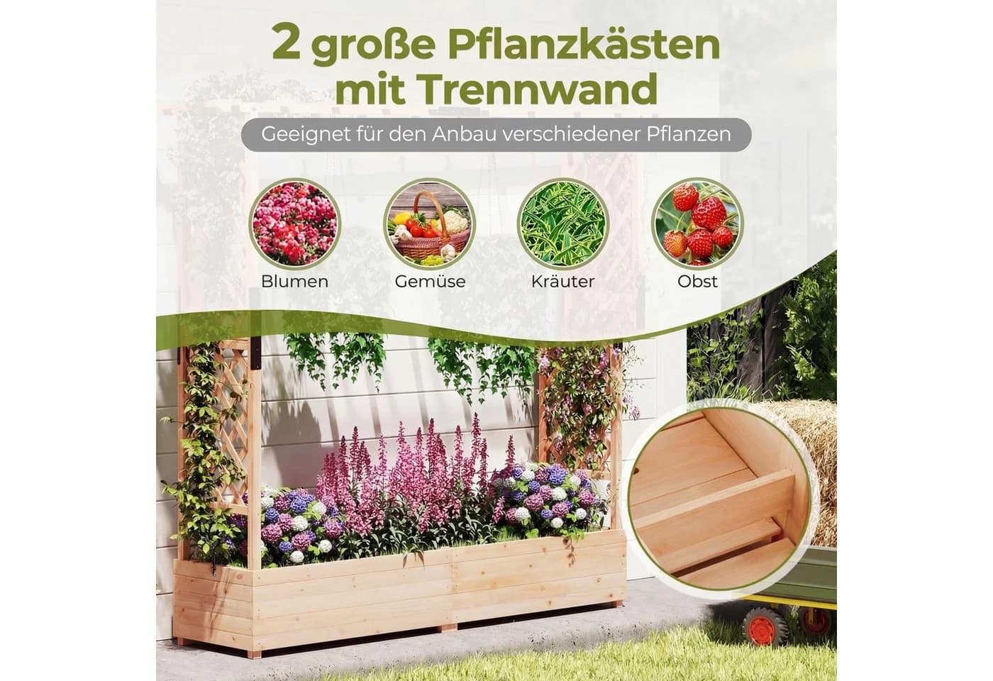 COSTWAY Blumenkasten Hochbeet mit Rankgitter Tannenholz - Bild 3