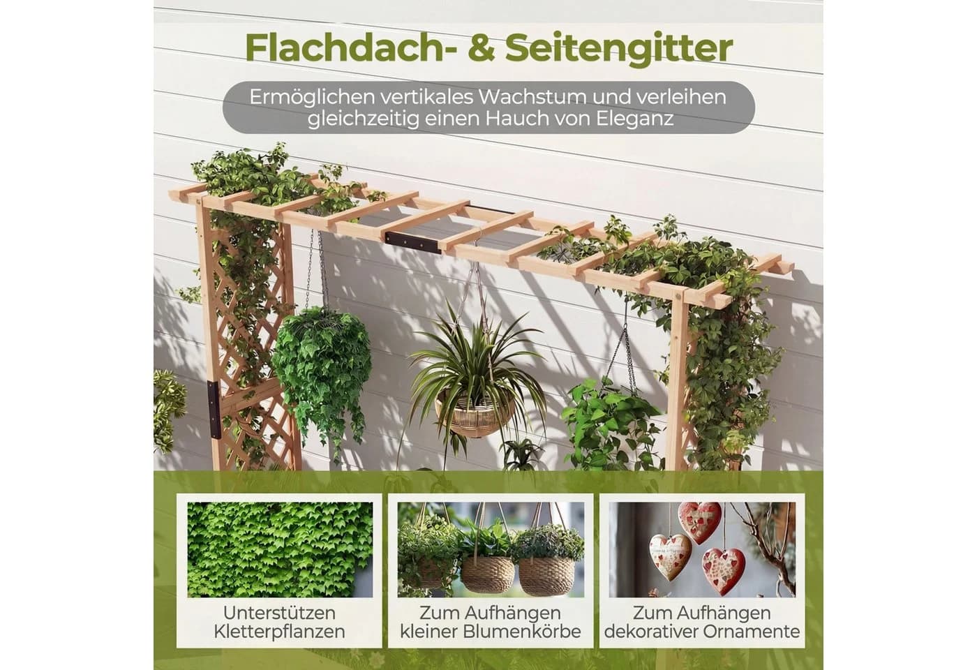 COSTWAY Blumenkasten Hochbeet mit Rankgitter Tannenholz - Bild 4
