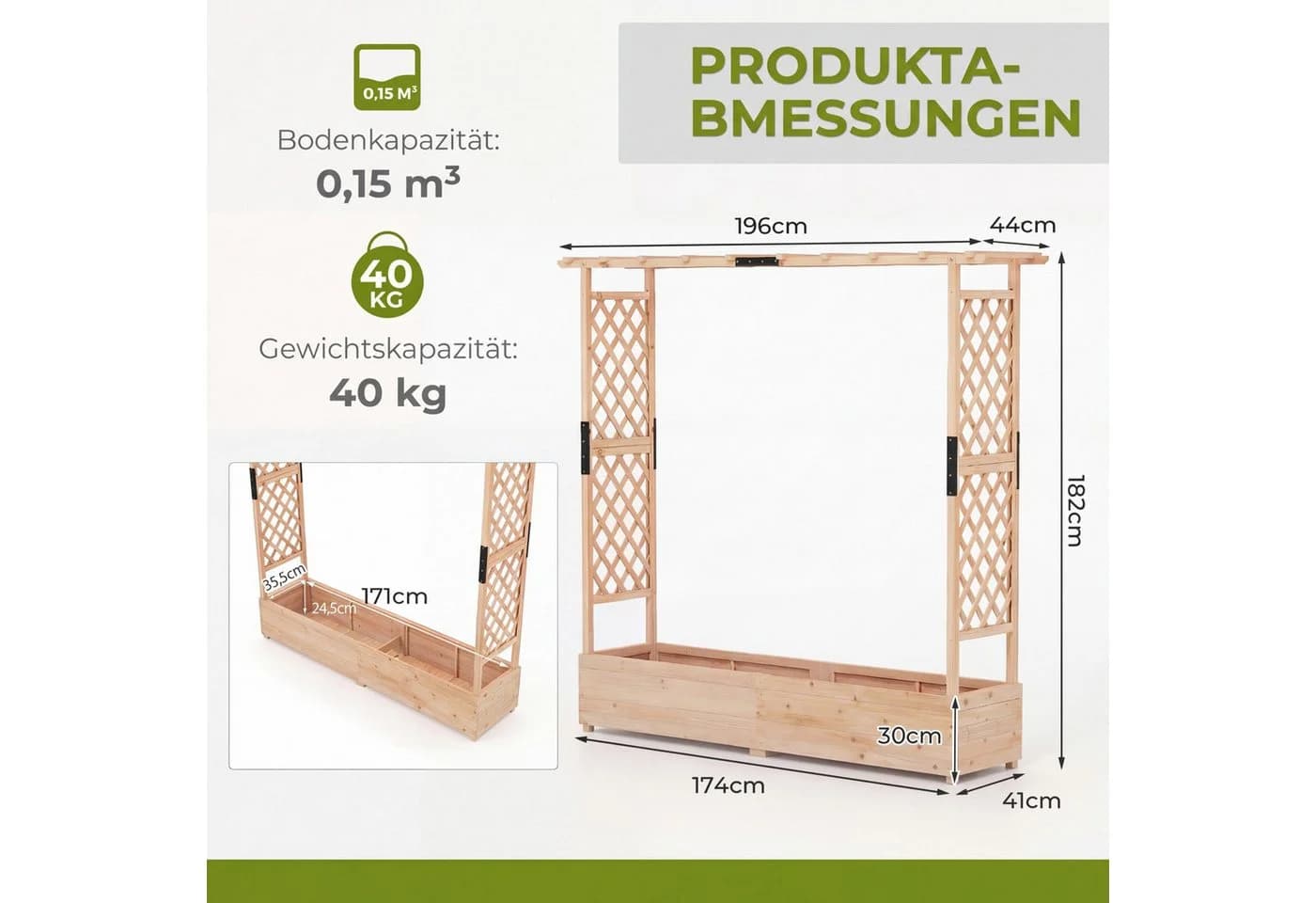 COSTWAY Blumenkasten Hochbeet mit Rankgitter Tannenholz - Bild 5