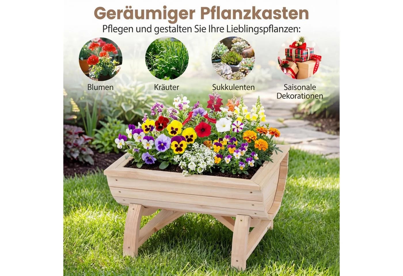 COSTWAY Blumenkasten 2er Set Hochbeet Tannenholz Natur - Bild 3