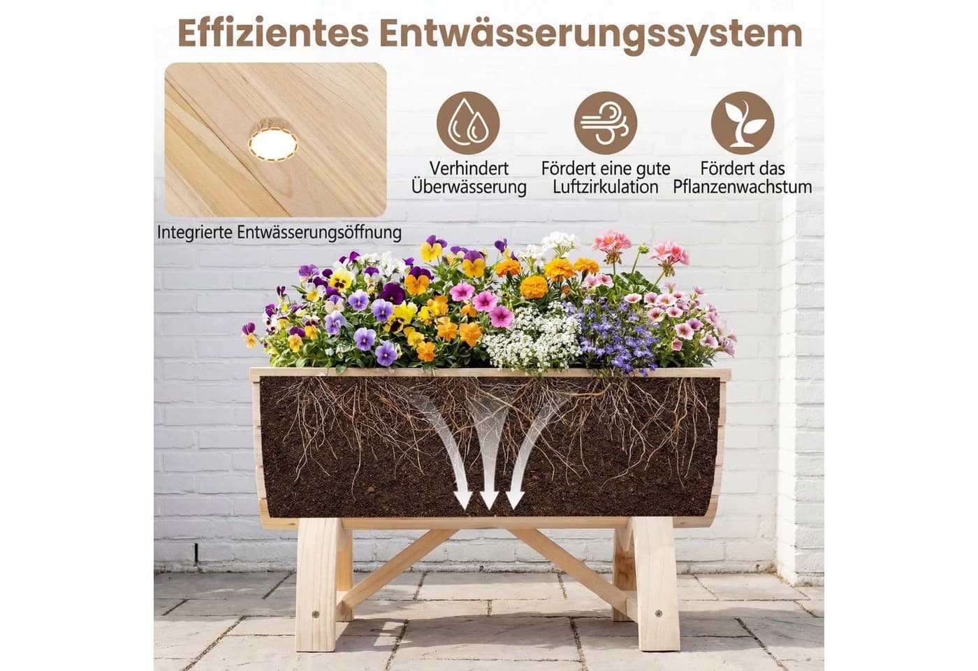 COSTWAY Blumenkasten 2er Set Hochbeet Tannenholz Natur - Bild 4