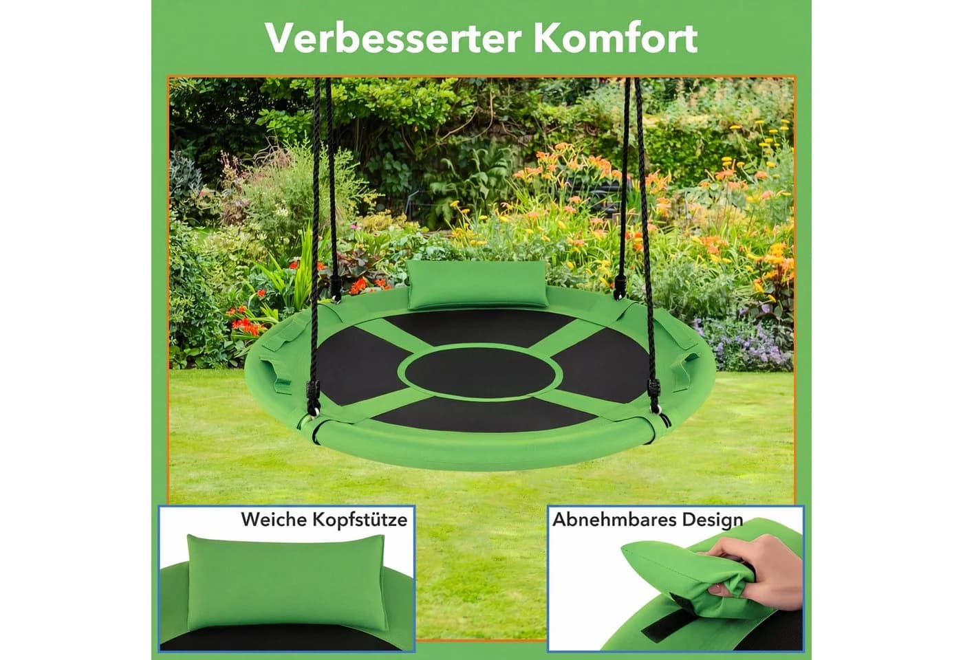 COSTWAY Nestschaukel Grün mit Kissen & Griffen - Bild 3