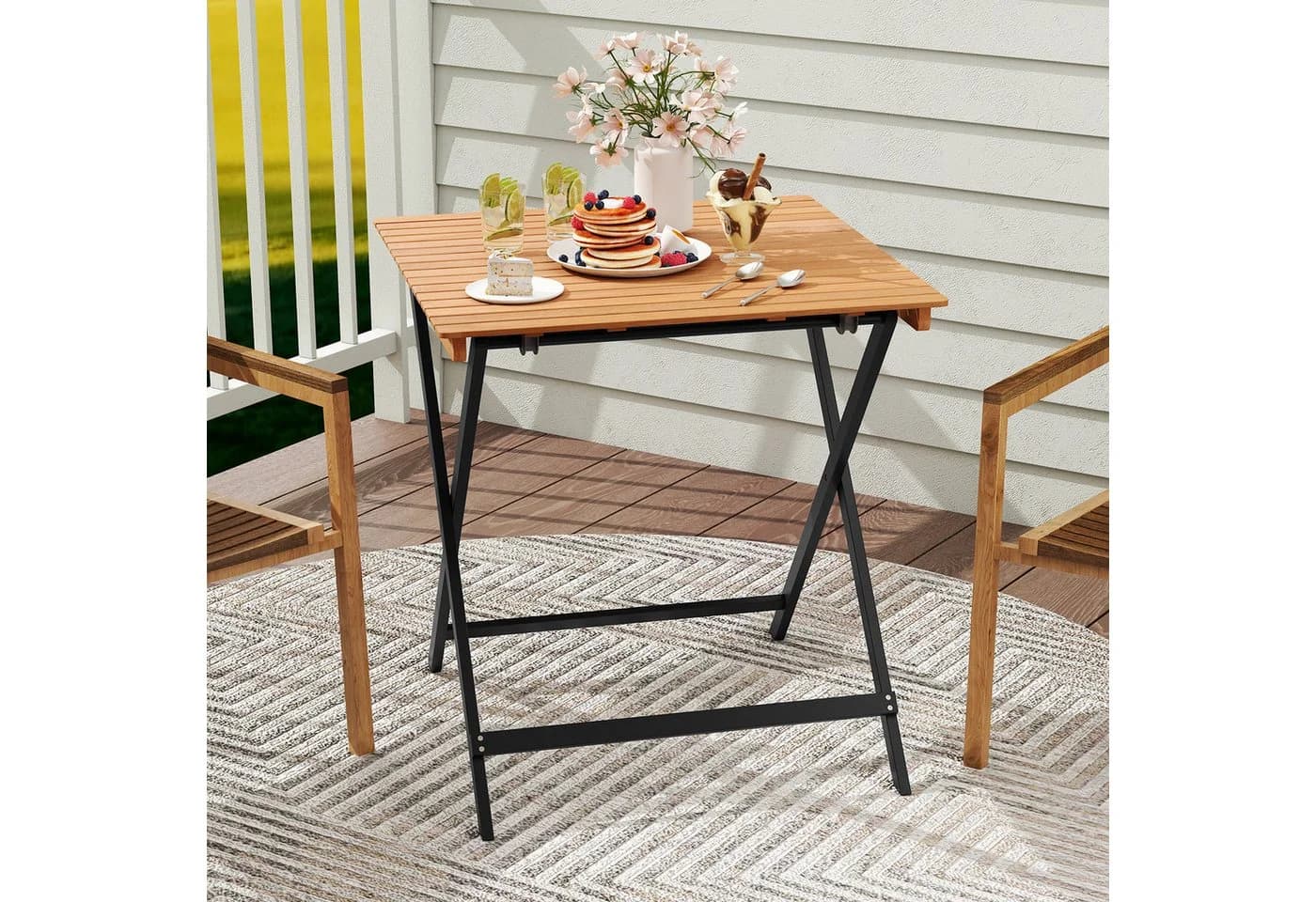 COSTWAY Klappbarer Gartentisch aus Akazienholz Beistelltisch