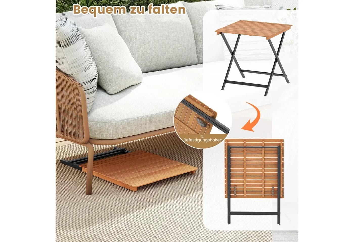 COSTWAY Klappbarer Gartentisch aus Akazienholz Beistelltisch - Bild 3