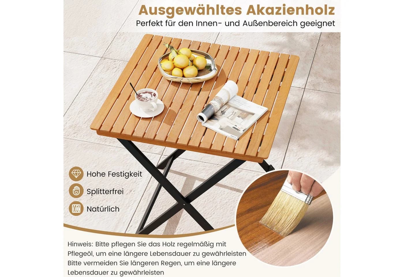 COSTWAY Klappbarer Gartentisch aus Akazienholz Beistelltisch - Bild 4