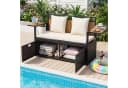 COSTWAY Gartenbank mit Stauraum & Klappbaren Seitentischen Beige Bild 1