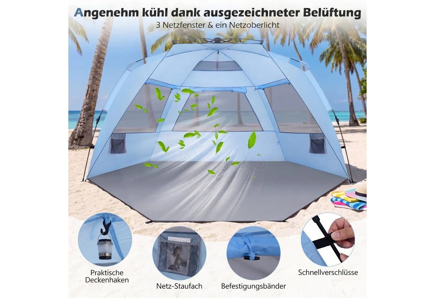 COSTWAY Strandmuschel Zelt 4 Personen Pop-up mit UV-Schutz - Bild 4
