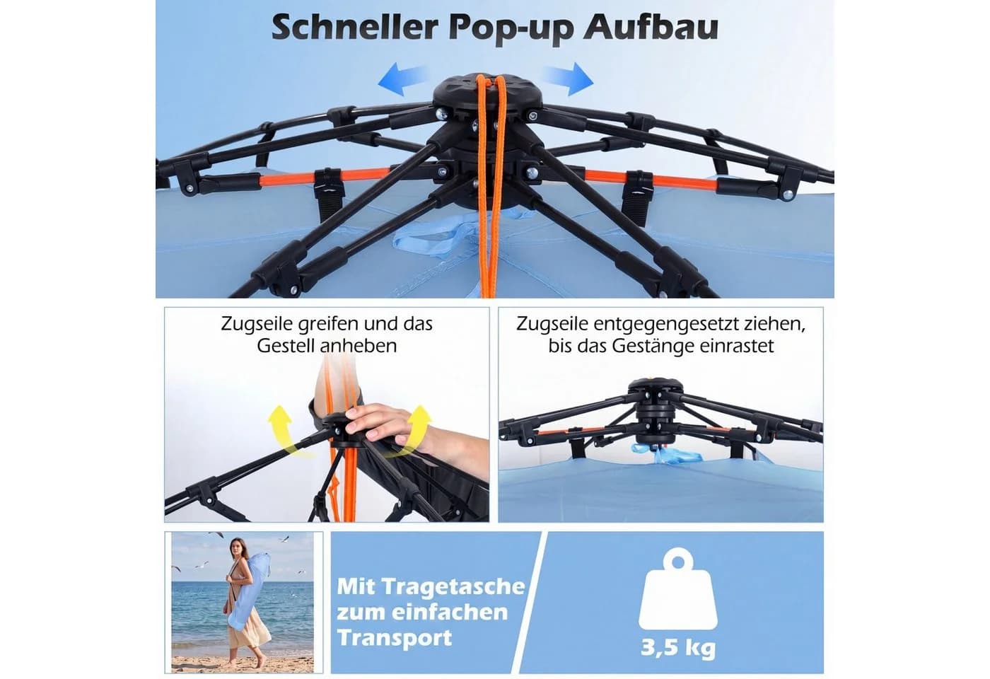 COSTWAY Strandmuschel Zelt 4 Personen Pop-up mit UV-Schutz - Bild 5