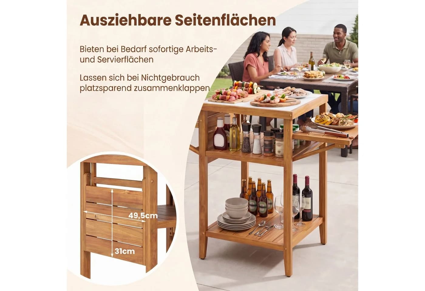 KOMFOTTEU Gartentisch Grilltisch mit Ablage Akazienholz - Bild 4