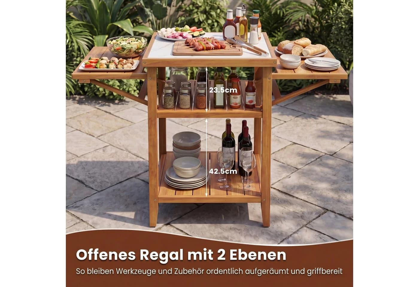 KOMFOTTEU Gartentisch Grilltisch mit Ablage Akazienholz - Bild 5