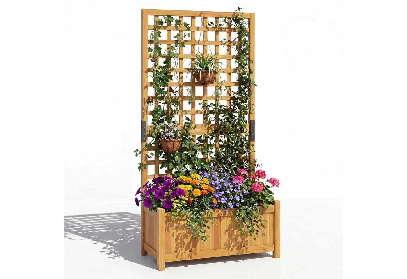 COSTWAY Blumenkasten mit Rankgitter Tannenholz Orange