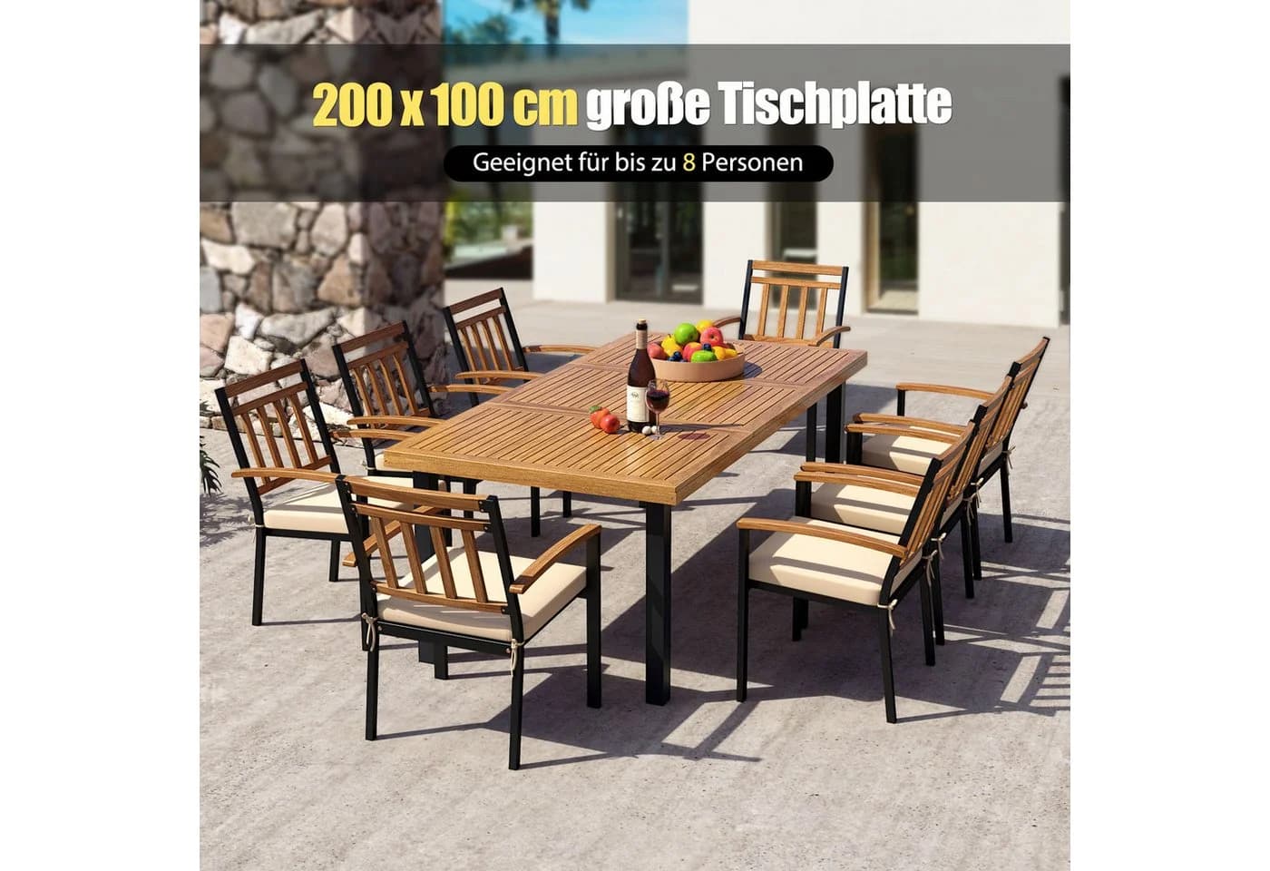 COSTWAY Gartentisch rechteckig Akazie Schwarz