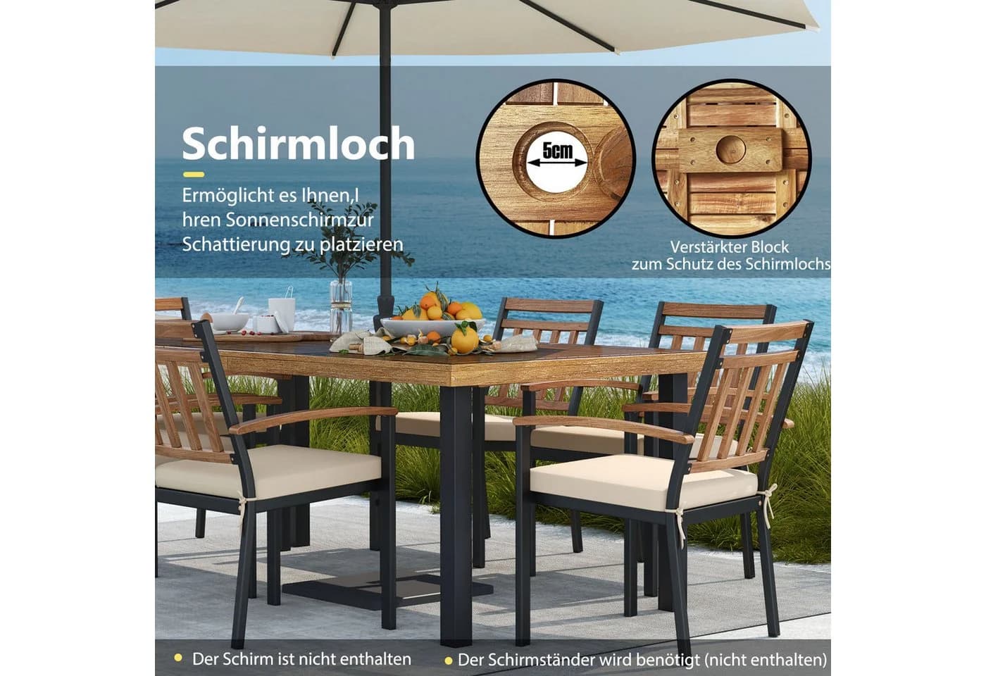 COSTWAY Gartentisch rechteckig Akazie Schwarz - Bild 3