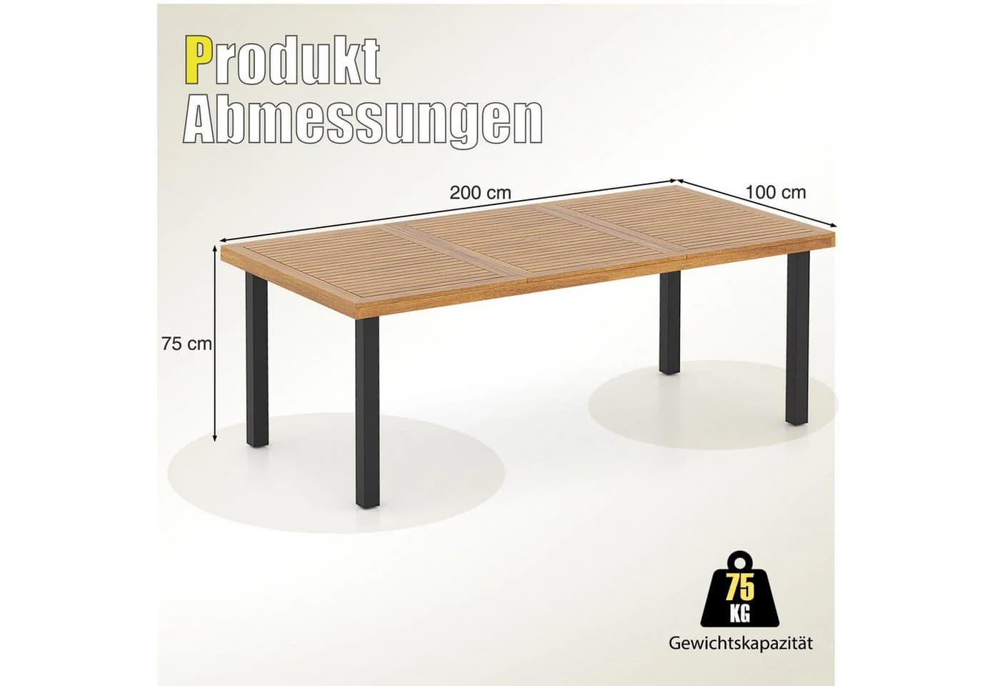 COSTWAY Gartentisch rechteckig Akazie Schwarz - Bild 5