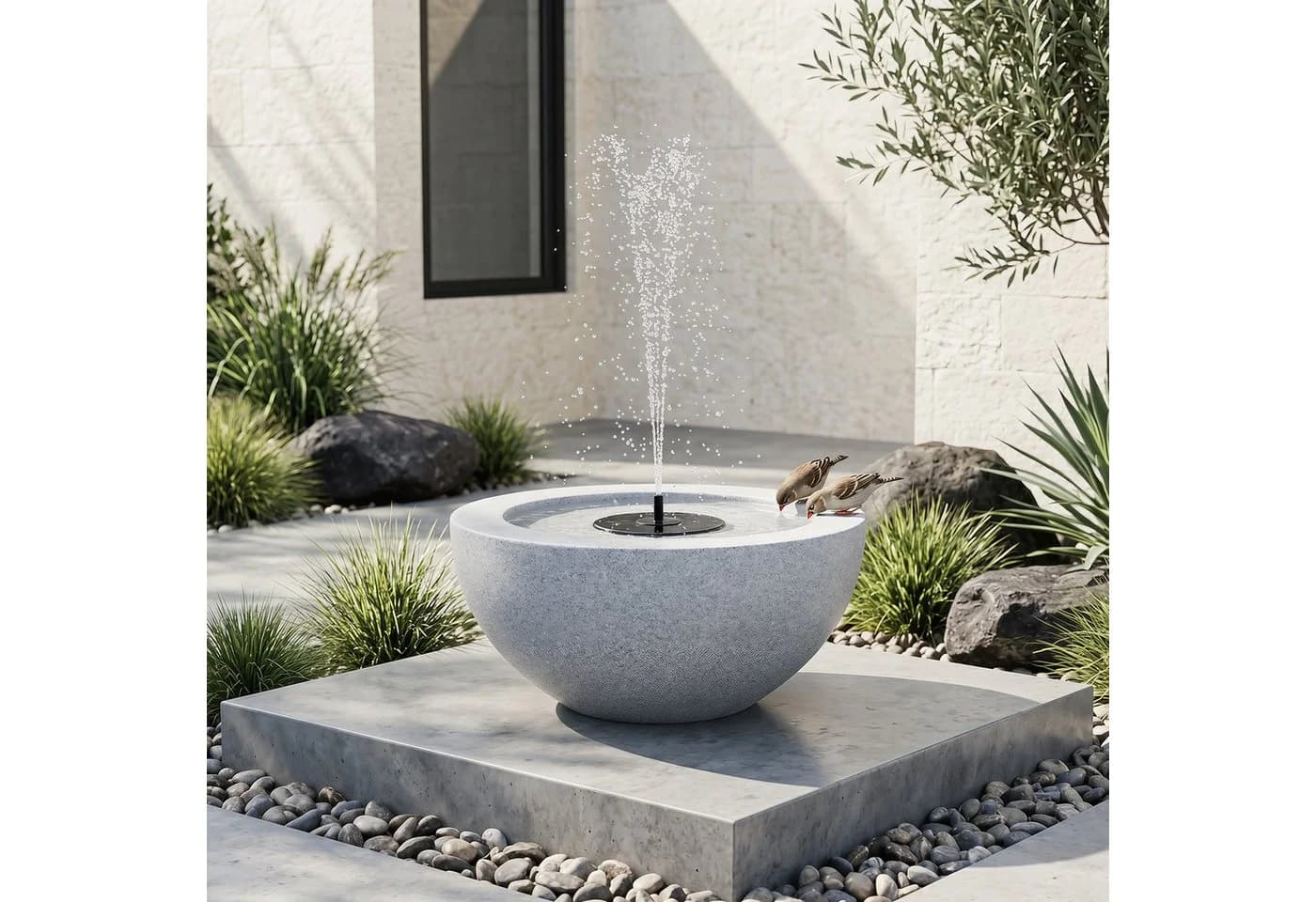 COSTWAY Solarbrunnen Grau mit LED Beleuchtung & 3 Düsen