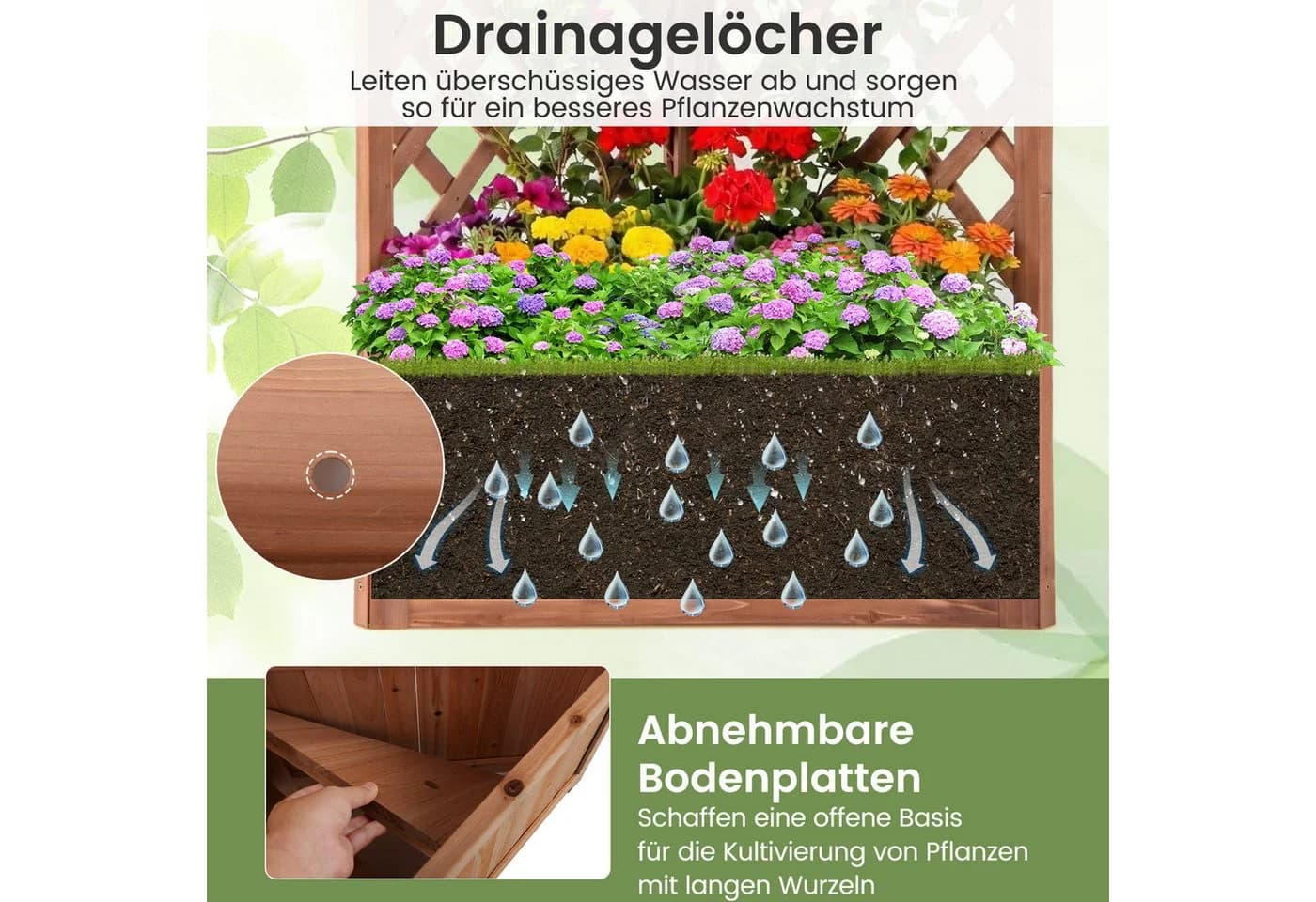 COSTWAY Eck-Blumenkasten mit Spalier Fichtenholz Braun