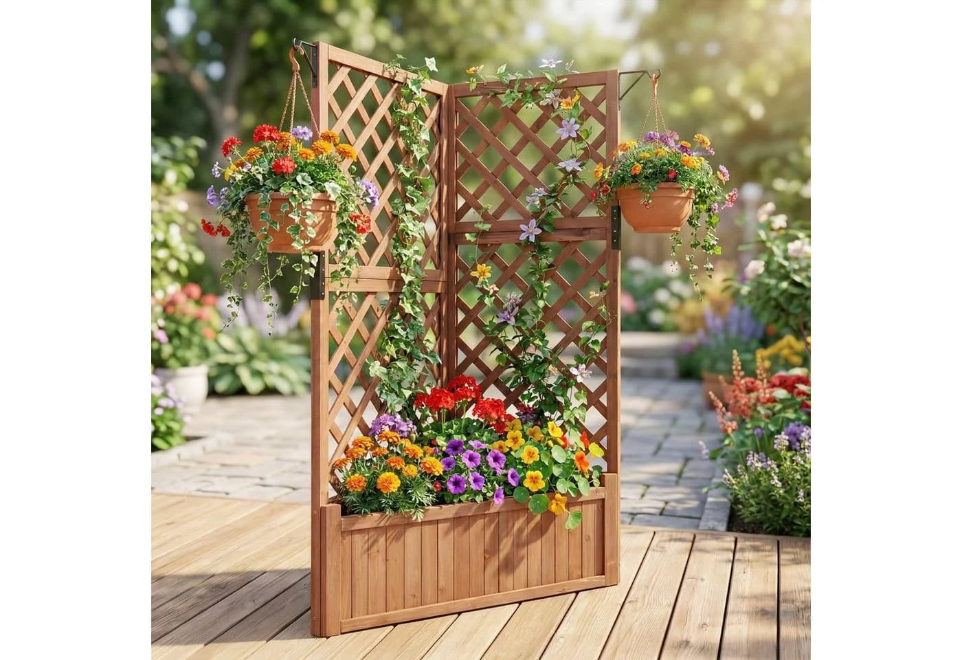 COSTWAY Eck-Blumenkasten mit Spalier Fichtenholz Braun - Bild 2