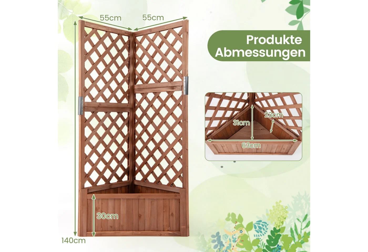 COSTWAY Eck-Blumenkasten mit Spalier Fichtenholz Braun - Bild 5