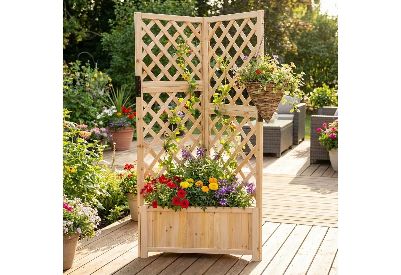 COSTWAY Eck-Blumenkasten mit Spalier Fichtenholz Natur - Bild 2