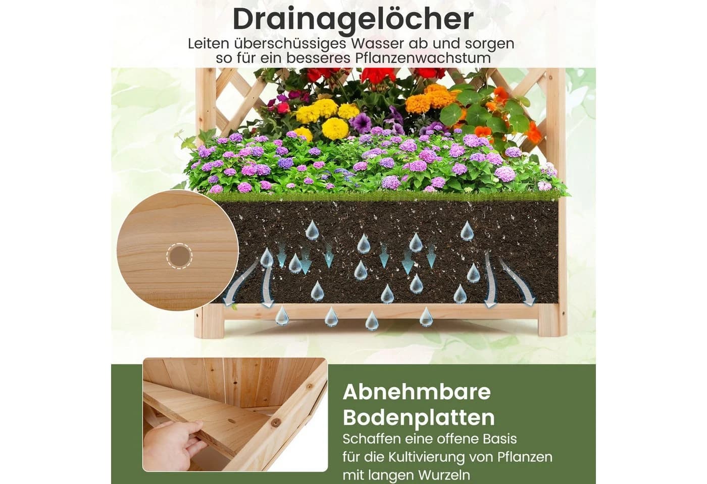 COSTWAY Eck-Blumenkasten mit Spalier Fichtenholz Natur - Bild 3