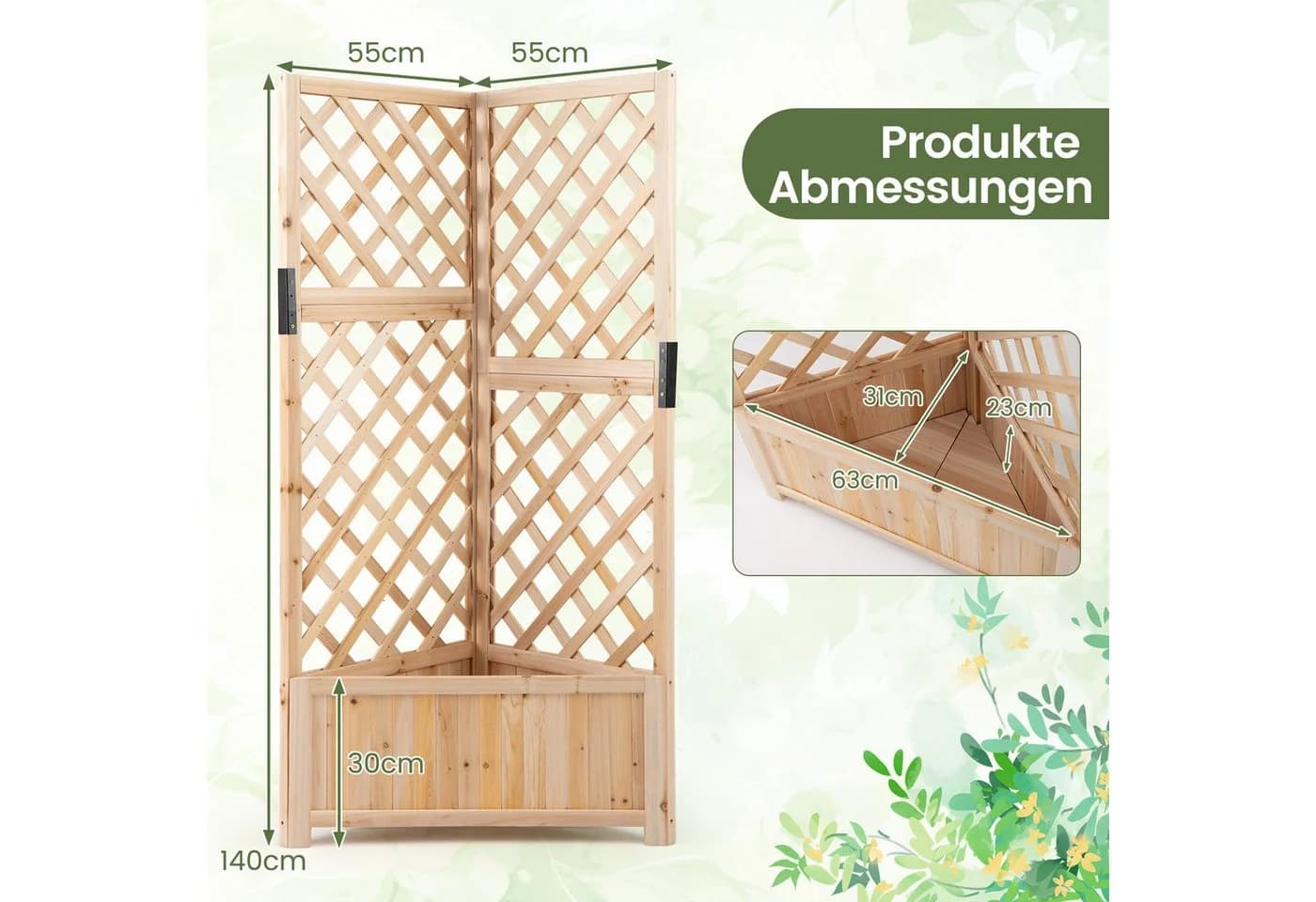COSTWAY Eck-Blumenkasten mit Spalier Fichtenholz Natur - Bild 4