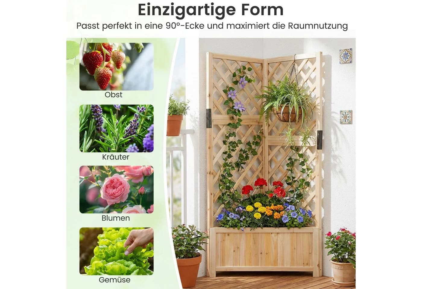 COSTWAY Eck-Blumenkasten mit Spalier Fichtenholz Natur - Bild 5
